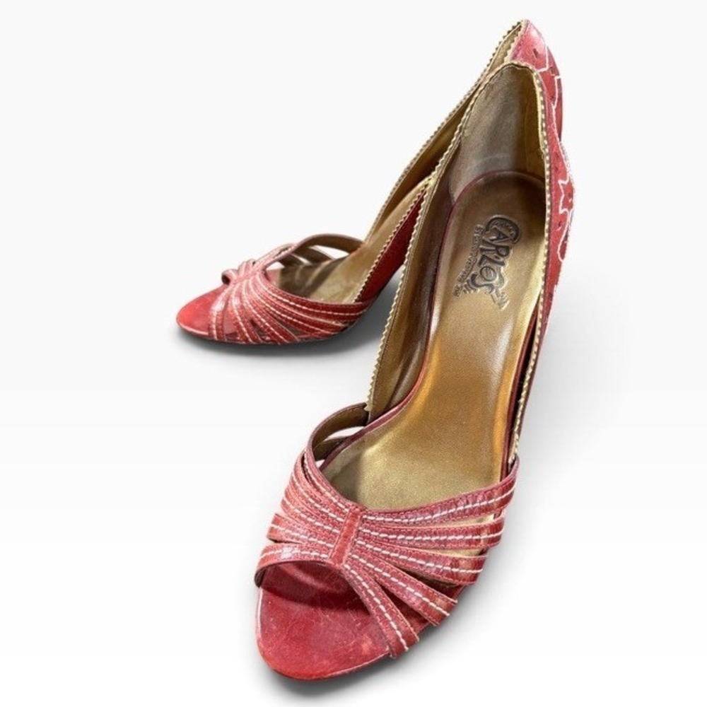 Carlos by Carlos Santana Red Leather Western Peep Toe 6.5 Heels 4 Inch RARE